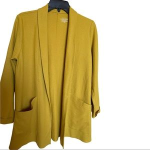 Eileen Fisher 100% wool long cardigan jacket.  Petite small. Mustard yellow